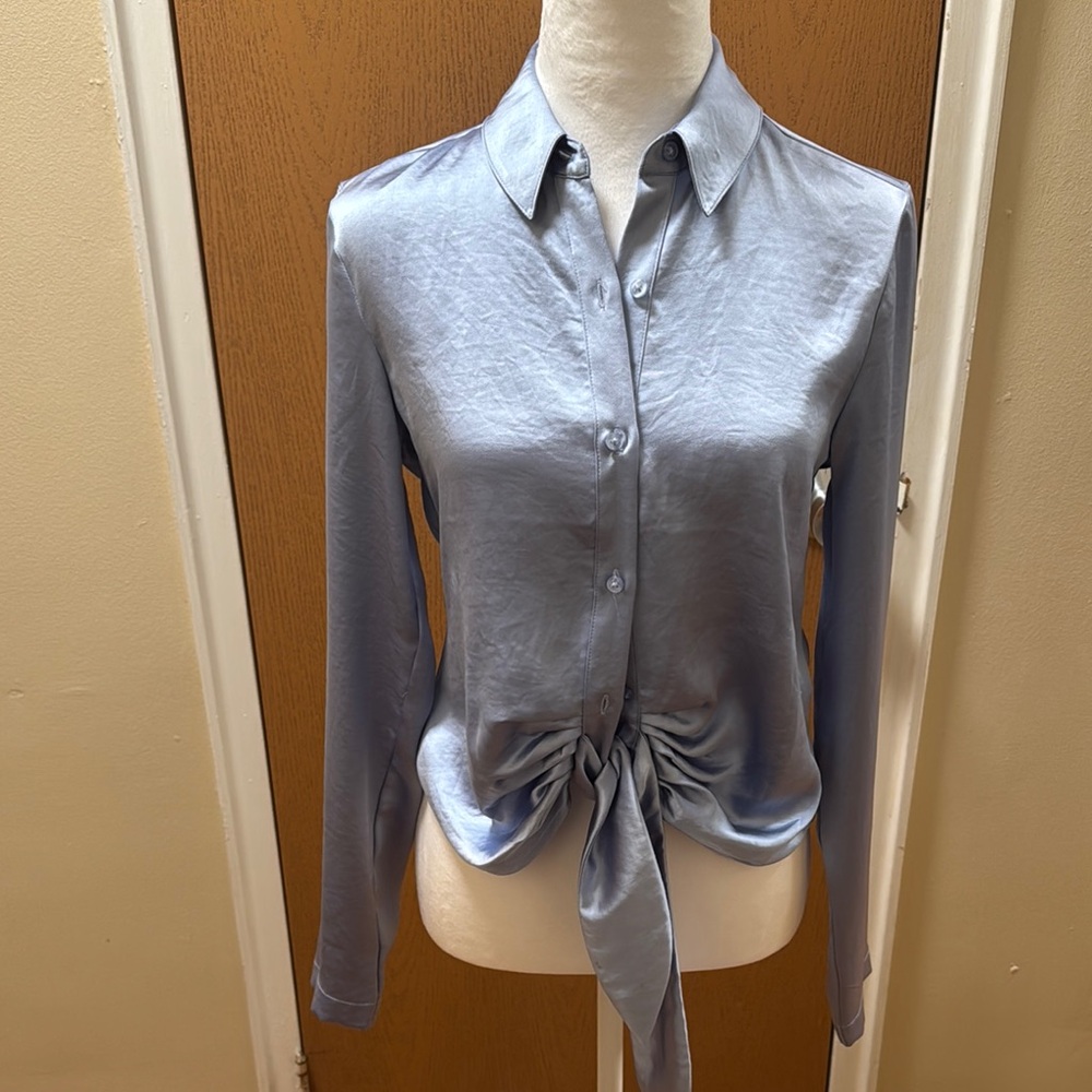 Express Blue Button Down Shirt with Tie Front